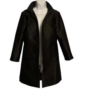 Grace Chung Black Floral Puckered Jacket Coat Size Small Open Front Mid-Length